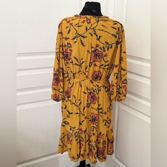 Knox Rose | Yellow Summer Floral Long Sleeves Dress - Size M - Picture 5 of 7